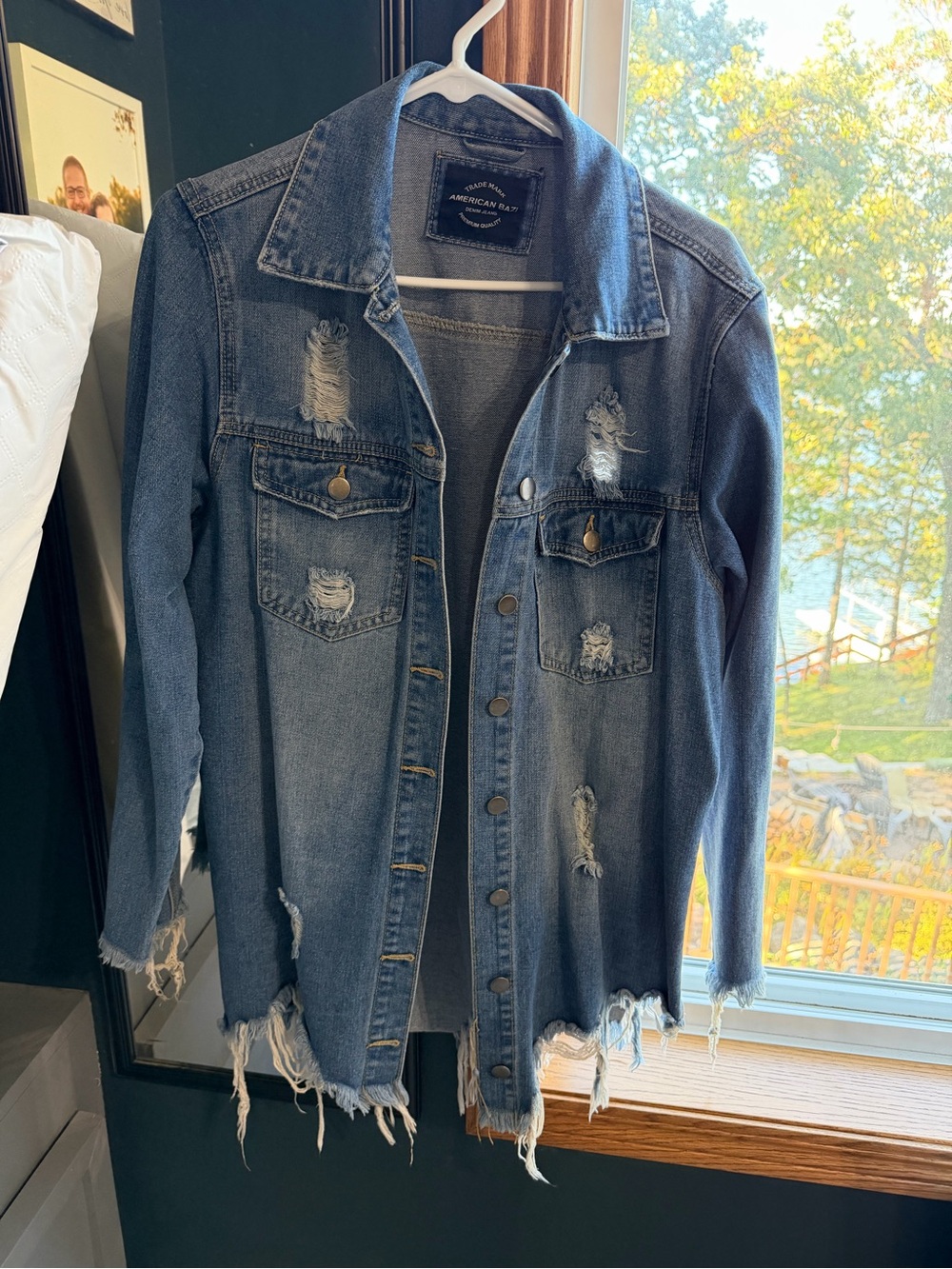 American Bazi Distressed Blue Denim Jacket for Women